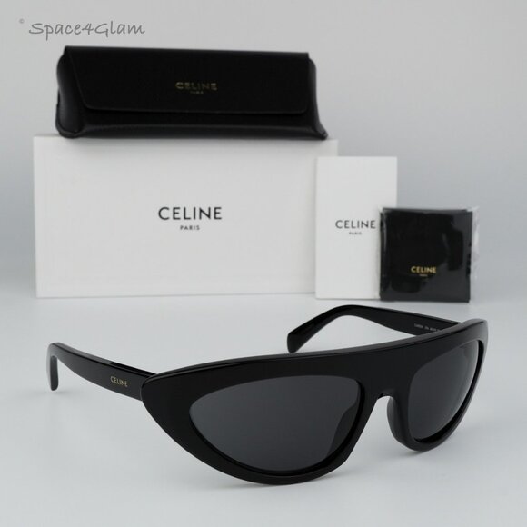 BRAND NEW Celine CL40261I 01A Black Dark Grey Wraparound Unisex Sunglasses - Picture 3 of 8
